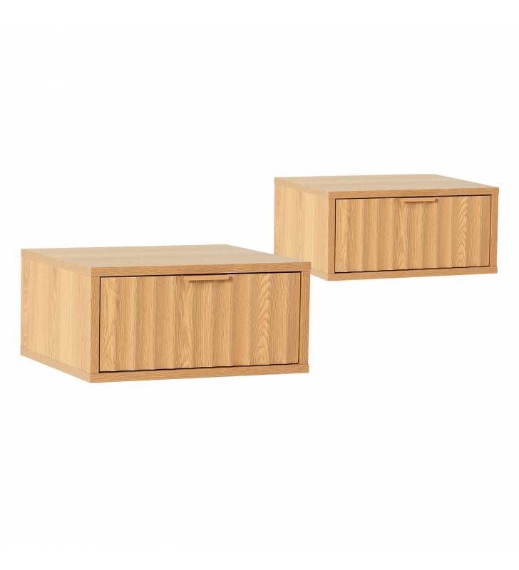 Pack 2 Mesitas de Noche Flotantes Roble Layla Top Mueble