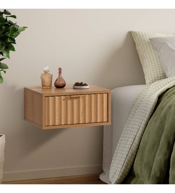 Mesita de Noche Flotante Roble Layla Top Mueble Ambiente
