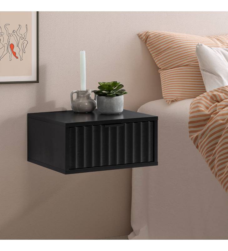 Mesita de Noche Flotante Negro Layla Top Mueble Ambiente