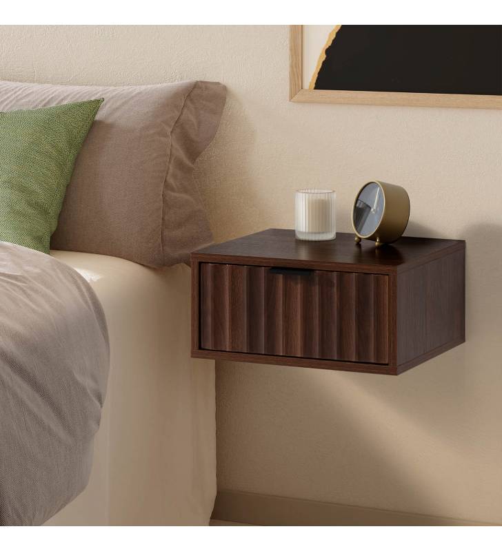 Mesita de Noche Flotante Nogal Layla Top Mueble Ambiente