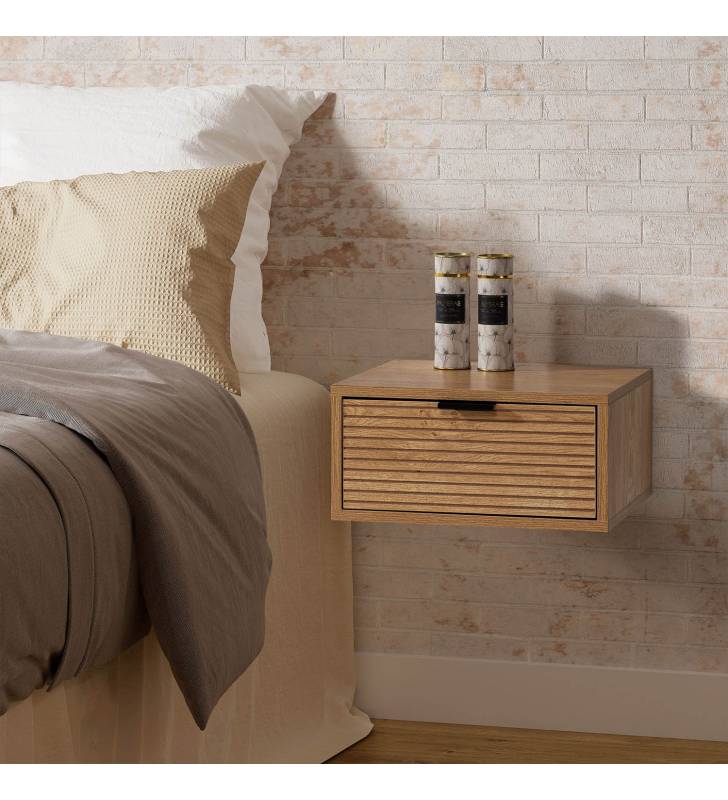 Mesita de Noche Flotante Roble Rachele Top Mueble Ambiente