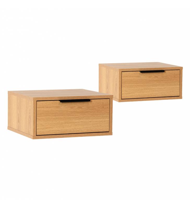 Pack 2 Mesitas de Noche Flotantes Roble Auran Top Mueble