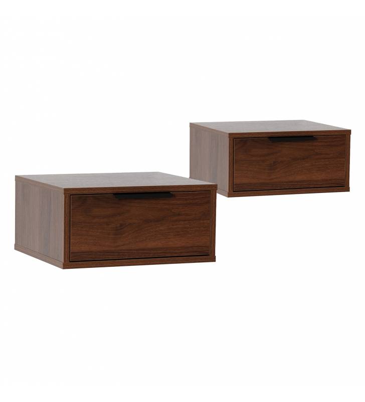 Pack 2 Mesitas de Noche Flotantes Nogal Auran Top Mueble