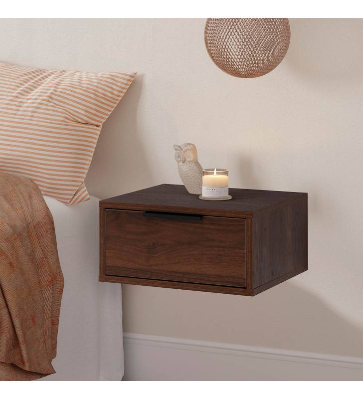 Mesita de Noche Flotante Nogal Auran Top Mueble Ambiente