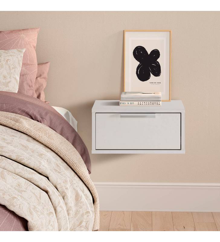 Mesita de Noche Flotante Blanco Auran Top Mueble Ambiente