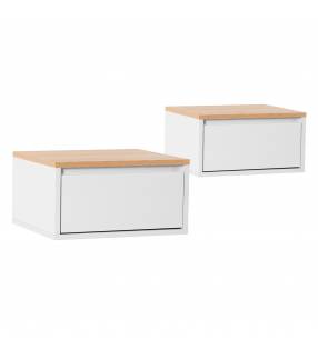 Pack 2 Mesitas de Noche Flotantes Blanco Roble Phoebe Top Mueble