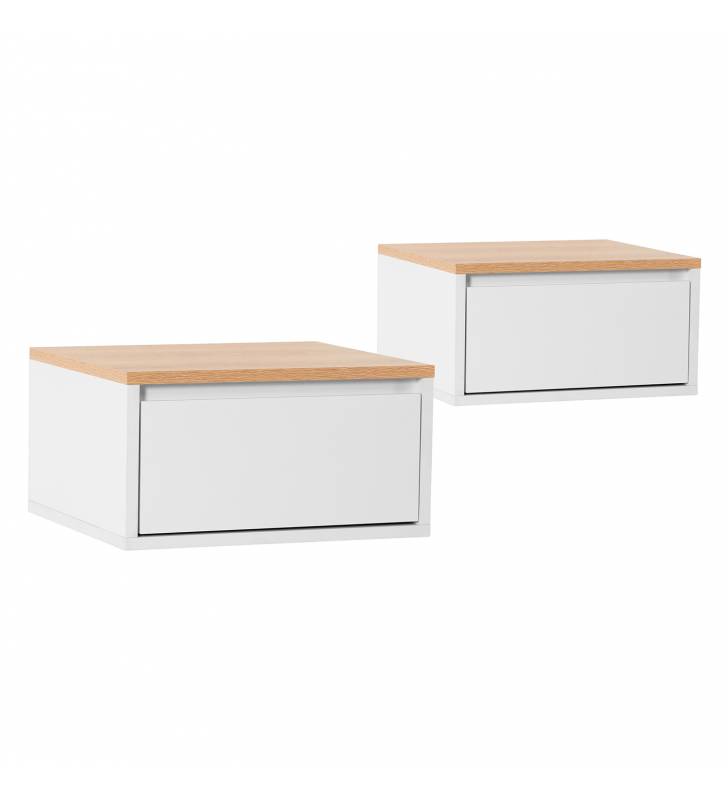 Pack 2 Mesitas de Noche Flotantes Blanco Roble Phoebe Top Mueble
