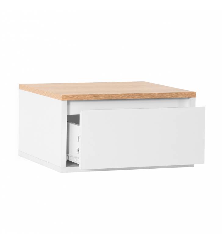 Mesita de Noche Flotante Blanco Roble Phoebe Top Mueble 2