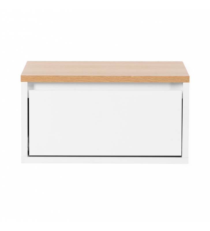 Mesita de Noche Flotante Blanco Roble Phoebe Top Mueble 3