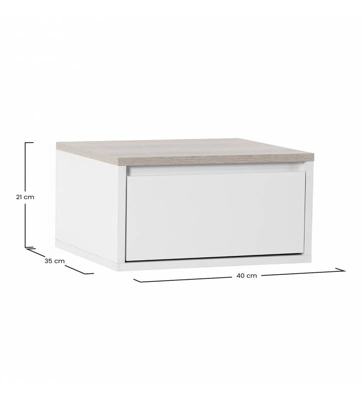 Mesita de Noche Flotante Blanco Roble Phoebe Top Mueble Dimensiones