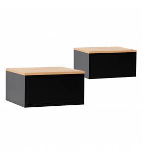 Pack 2 Mesitas de Noche Flotantes Negro Roble Phoebe Top Mueble