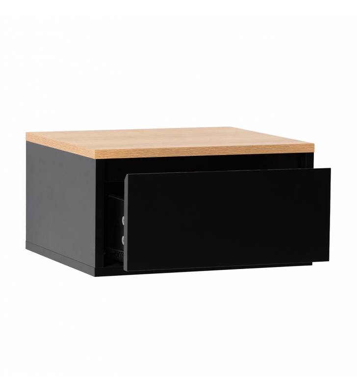 Mesita de Noche Flotante Negro Roble Phoebe Top Mueble 2