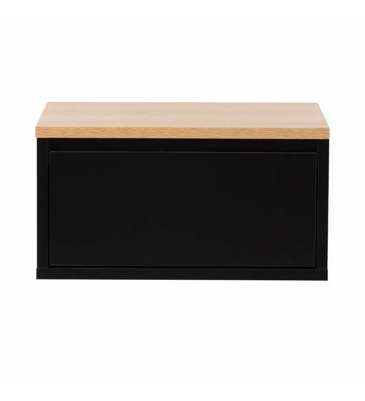 Mesita de Noche Flotante Negro Roble Phoebe Top Mueble 3