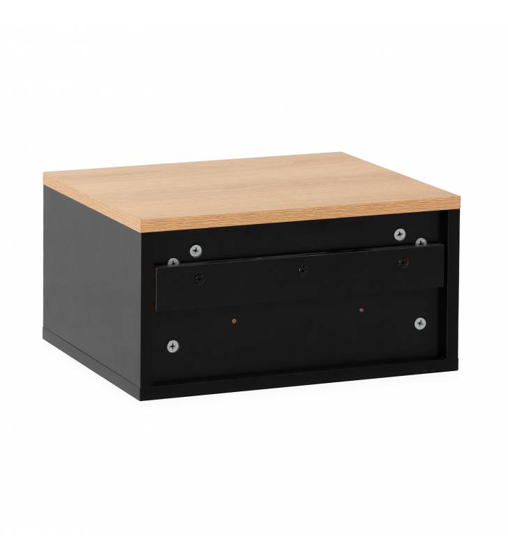 Mesita de Noche Flotante Negro Roble Phoebe Top Mueble 5