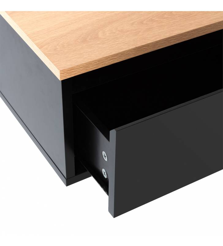 Mesita de Noche Flotante Negro Roble Phoebe Top Mueble Detalle