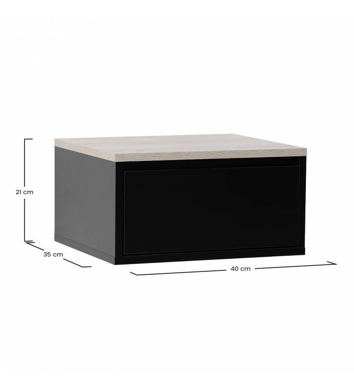 Mesita de Noche Flotante Negro Roble Phoebe Top Mueble Dimensiones