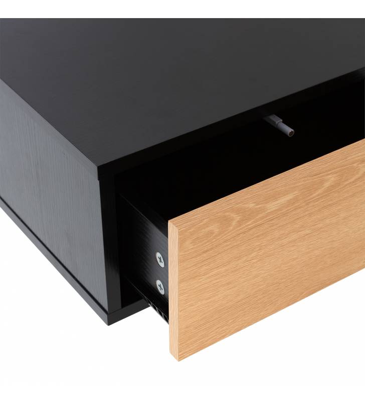 Mesita de Noche Flotante Negro Roble Adonis Top Mueble Detalle