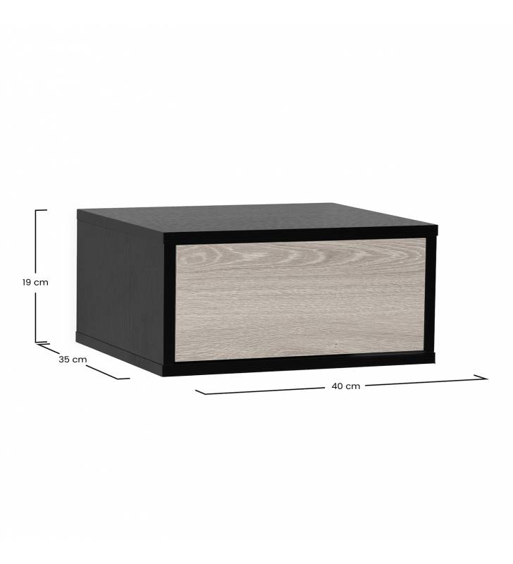 Mesita de Noche Flotante Negro Roble Adonis Top Mueble Dimensiones