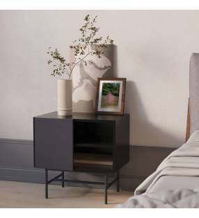 Mesita de Noche con Puerta Corredera Gris Antracita Nube Top Mueble Ambiente