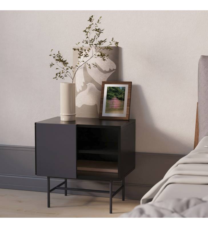 Mesita de Noche con Puerta Corredera Gris Antracita Nube Top Mueble Ambiente