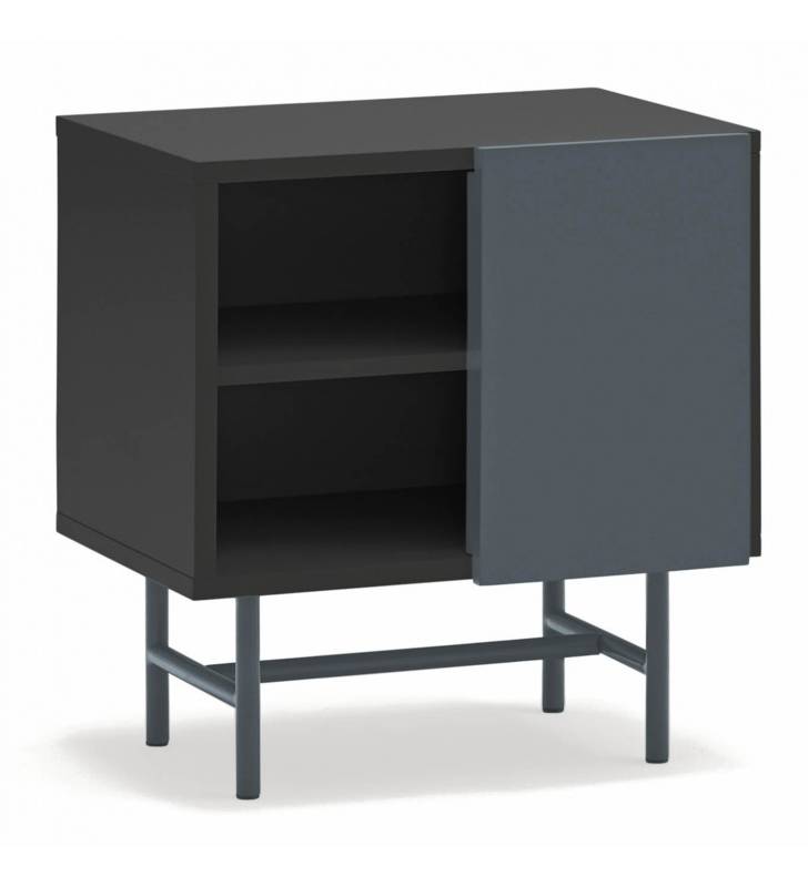Mesita de Noche con Puerta Corredera Gris Antracita Nube Top Mueble