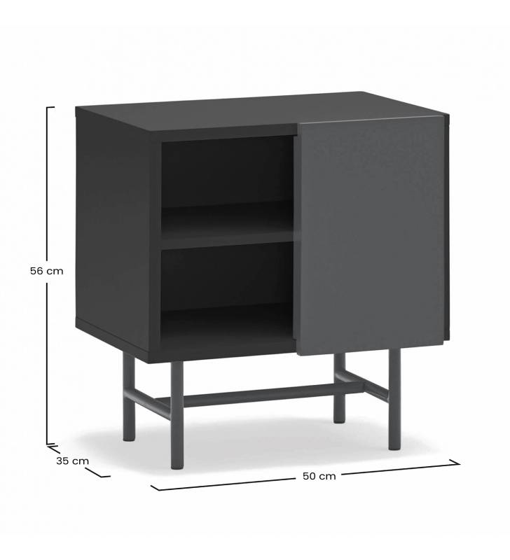 Mesita de Noche con Puerta Corredera Gris Antracita Nube Top Mueble Dimensiones