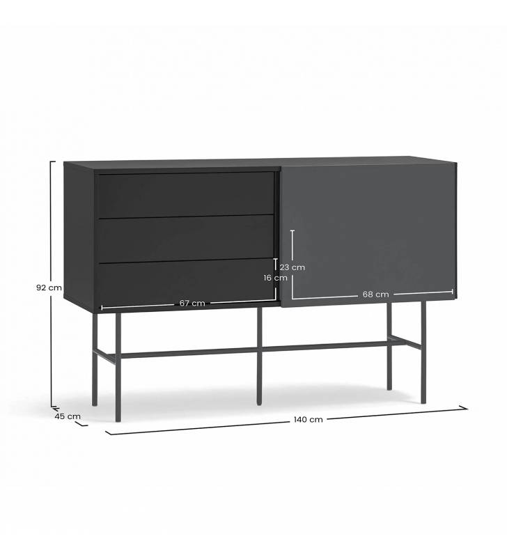 Aparador 140 cm Puerta Corredera Gris Antracita Nube Top Mueble Dimensiones