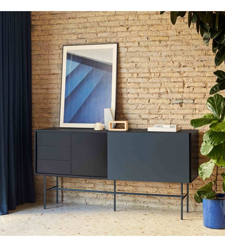 Aparador 180 cm Puerta Corredera Gris Antracita Nube Top Mueble Ambiente