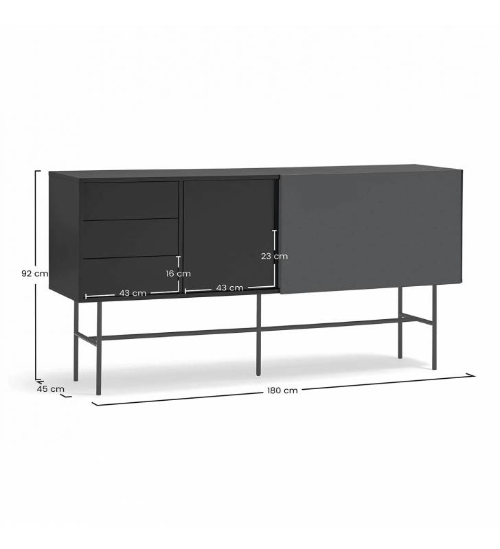 Aparador 180 cm Puerta Corredera Gris Antracita Nube Top Mueble Dimensiones
