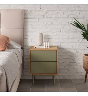 Mesita de Noche 40 cm Roble Verde Kamila Top Mueble Ambiente