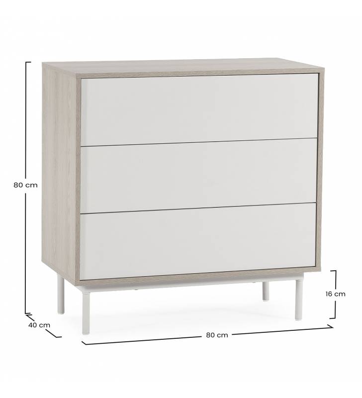 Cómoda 80 cm Ancho Roble Gris Kamila Top Mueble Dimensiones