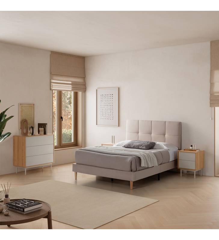 Conjunto Mesitas y Cómoda Roble Gris Kamila Top Mueble