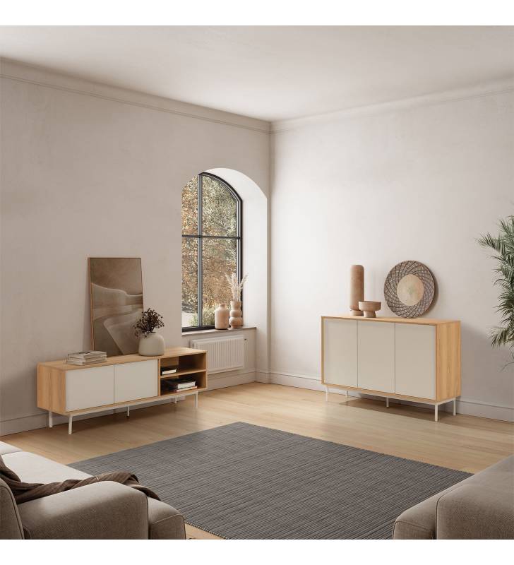 Conjunto Mueble TV y Aparador Roble Gris Kamila Top Mueble