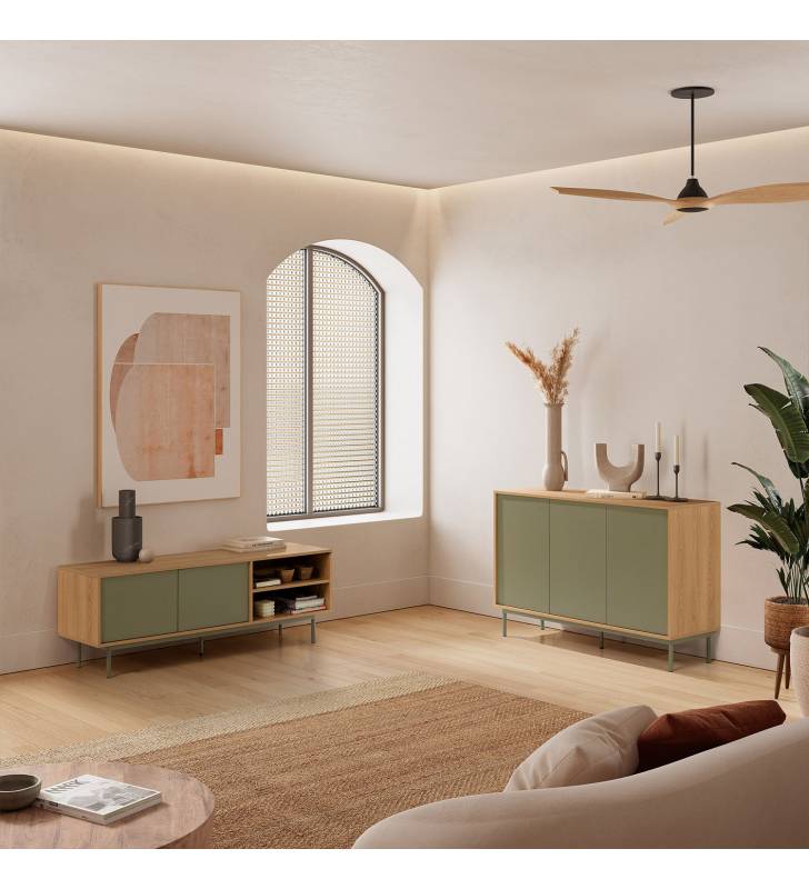 Conjunto Mueble TV y Aparador Roble Verde Kamila Top Mueble