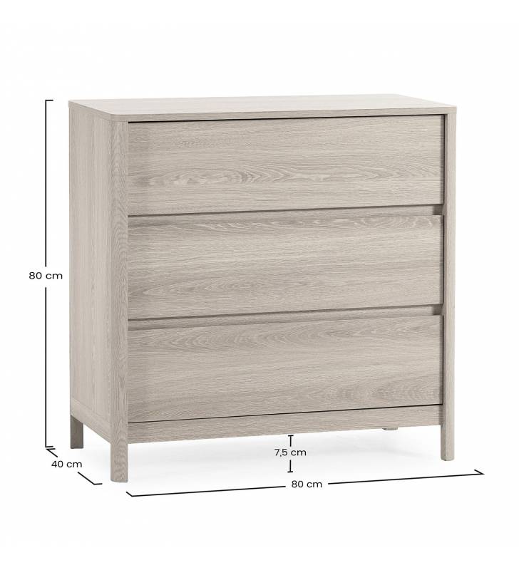 Cómoda 80 cm ancho Roble Nassaua Top Mueble Dimensiones