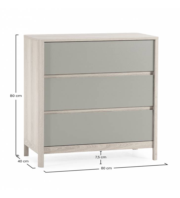 Cómoda 80 cm ancho Roble Verde Nassaua Top Mueble Dimensiones