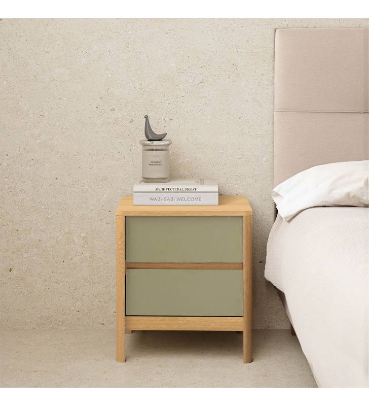 Mesita de Noche Roble Verde Nassaua Top Mueble Ambiente