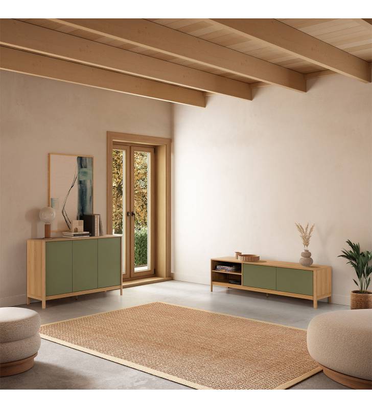Conjunto Mueble TV y Aparador Roble Verde Nassaua Top Mueble