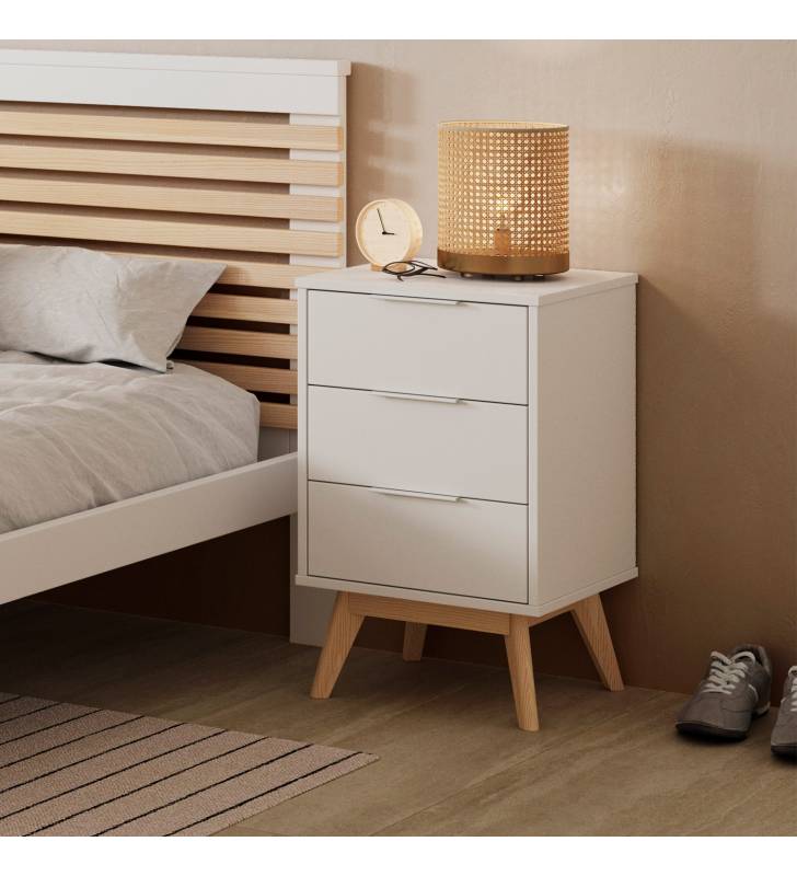 Mesita de noche Blanca 3 Cajones White Top Mueble Ambiente