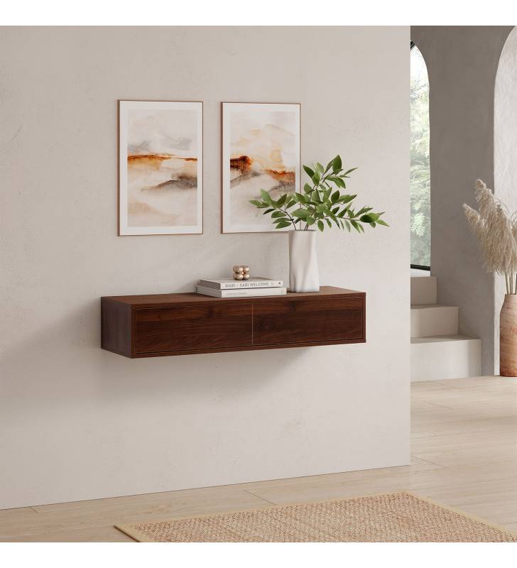 Consola Flotante Recibidor Nogal Auran Top Mueble Ambiente