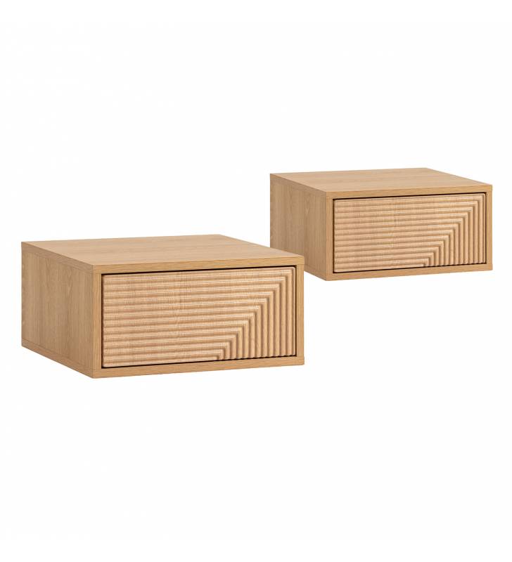 Pack 2 Mesitas de Noche Flotantes Roble Louise Top Mueble