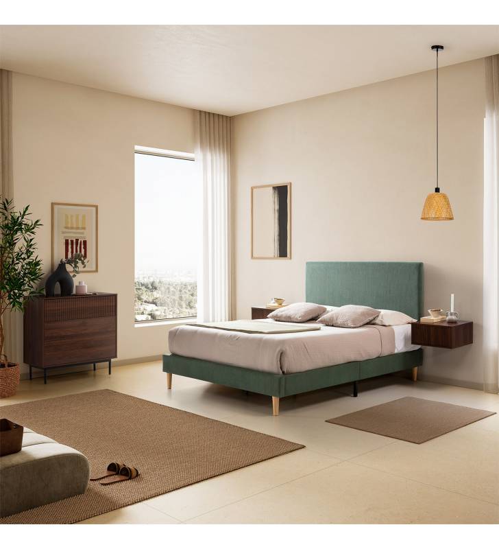 Mesita de Noche Flotante Nogal Eleanor Top Mueble Ambiente Completo
