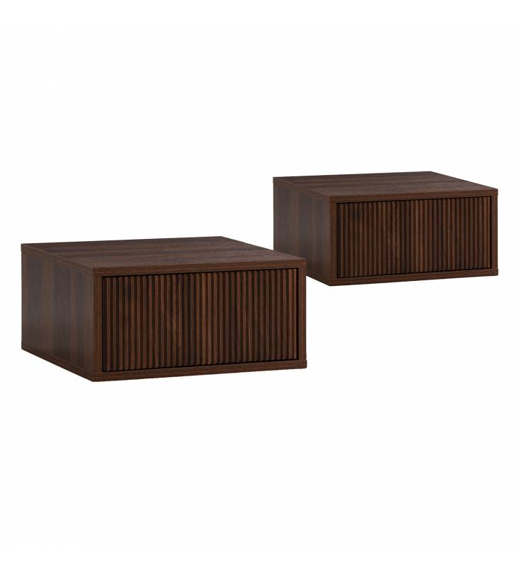 Pack 2 Mesitas de Noche Flotantes Nogal Eleanor Top Mueble