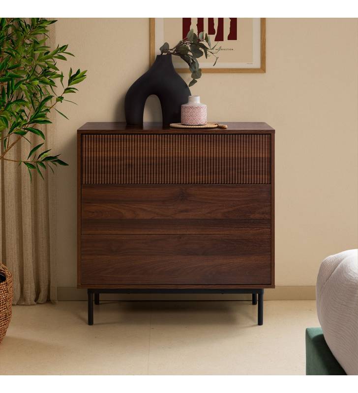 Cómoda 80 cm ancho Nogal Eleanor Top Mueble Ambiente