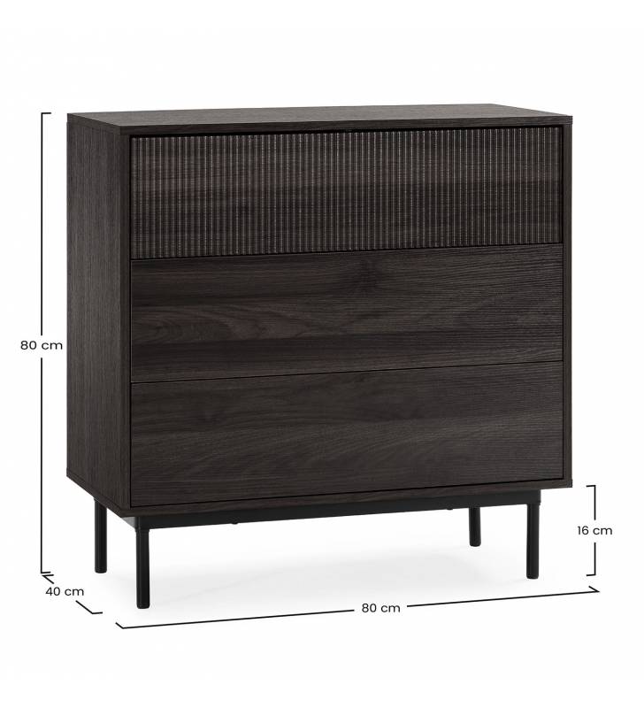 Cómoda 80 cm ancho Nogal Eleanor Top Mueble Dimensiones