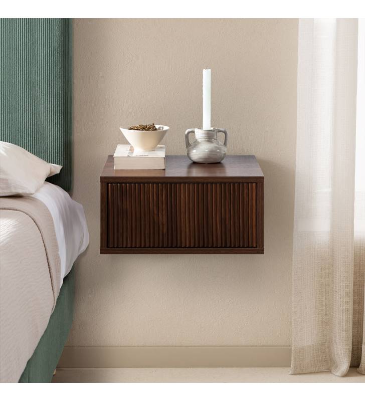 Mesita de Noche Flotante Nogal Eleanor Top Mueble Ambiente