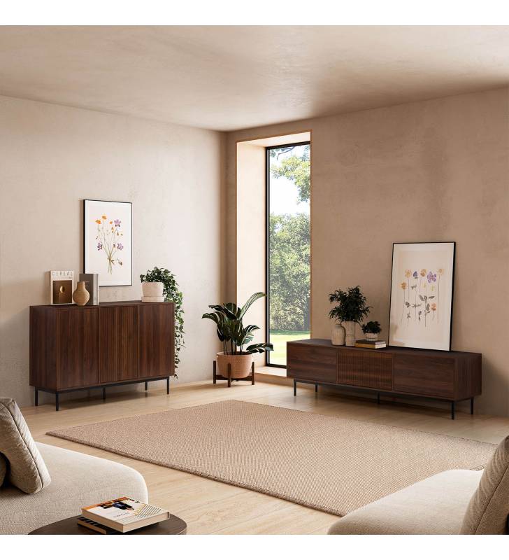Mueble TV 160 cm Nogal Eleanor Top Mueble Ambiente Completo