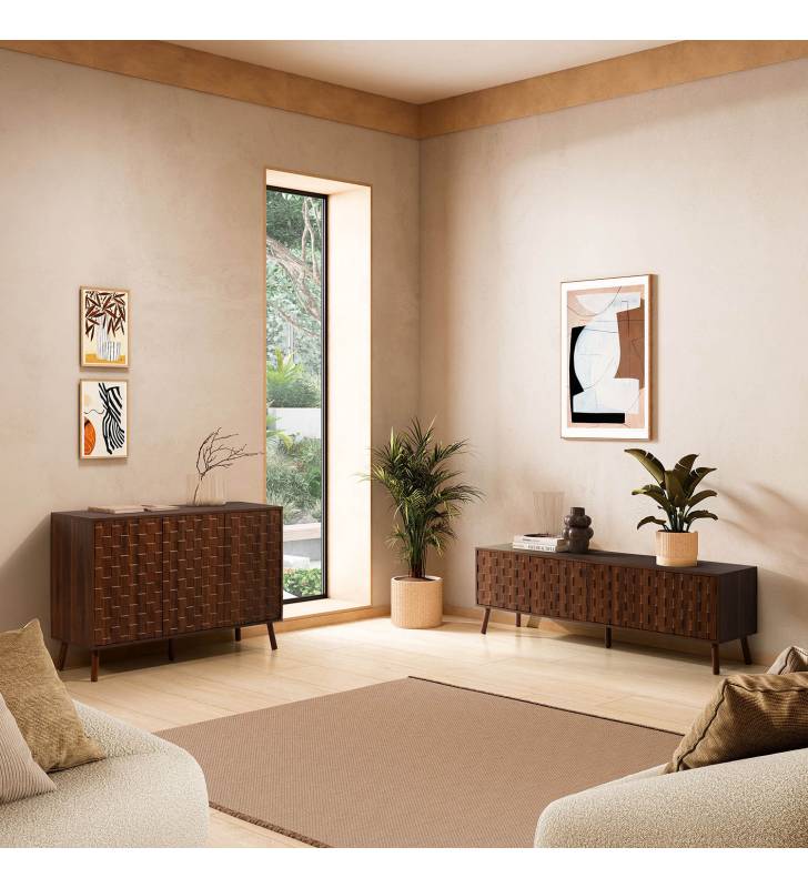 Mueble Tv 160 cm Nogal Elizabeth Top Mueble Ambiente Completo