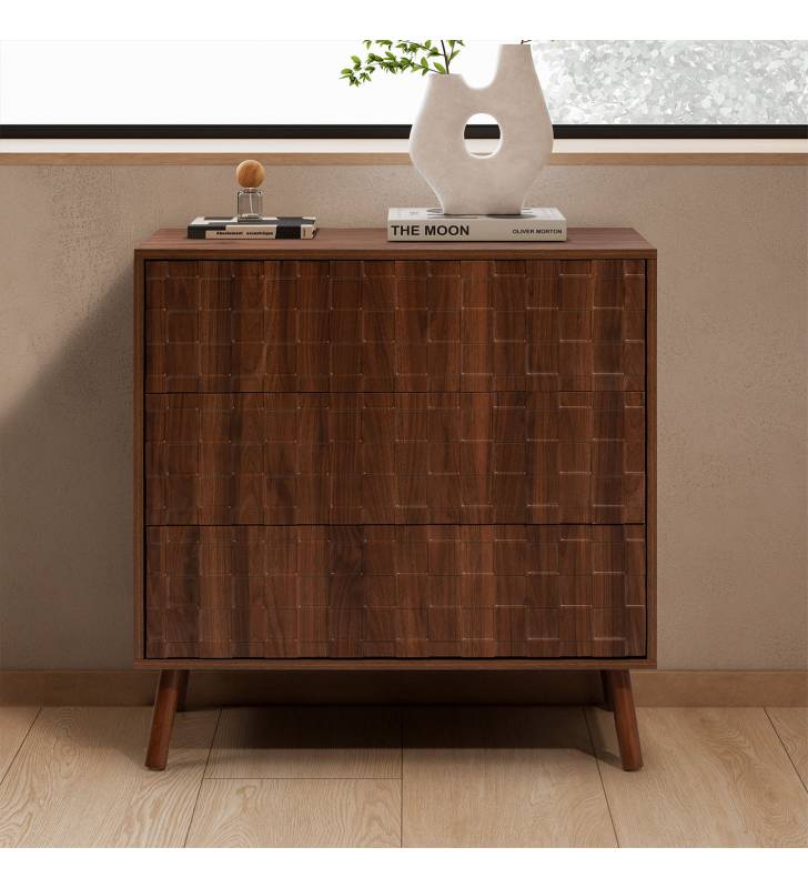Cómoda Nogal 3 Cajones Elizabeth Top Mueble Ambiente