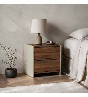 Mesita de Noche Bicolor Nogal Crema Sannah Top Mueble Ambiente